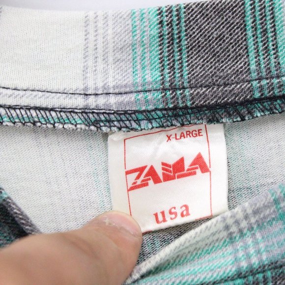 Vintage Zama Sports Shirt Mens Gray Plaid Short Sleeve Soccer Ball Graphic USA X - Picture 9 of 12